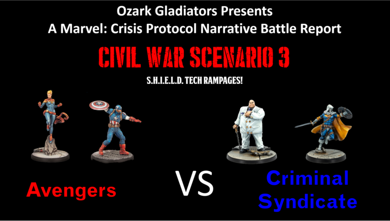 Ozark Gladiators presents S1E22 – Civil War Scenario 3 (A Marvel: Crisis Protocol Narrative Battle Report)